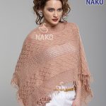 Nako Vizon Renkli Püsküllü Bayan Örgü Panço Modeli